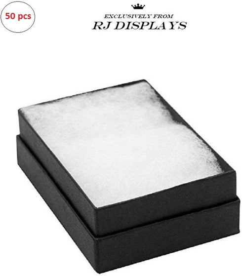 50 Pack Cotton Filled Matte Black Color Jewelry Gift Boxes Jewelry Pendant Earring Necklace Bracelet Box Packaging 2 5/8" x 1 1/2" x 1" (67 x 40 x 25 mm) Size #21-By RJ Displays