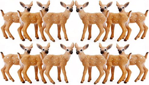 RESTCLOUD 12Pcs Deer Figurines Cake Toppers, Deer Toys Figure, Small Woodland Animals Set of 12 Fawn