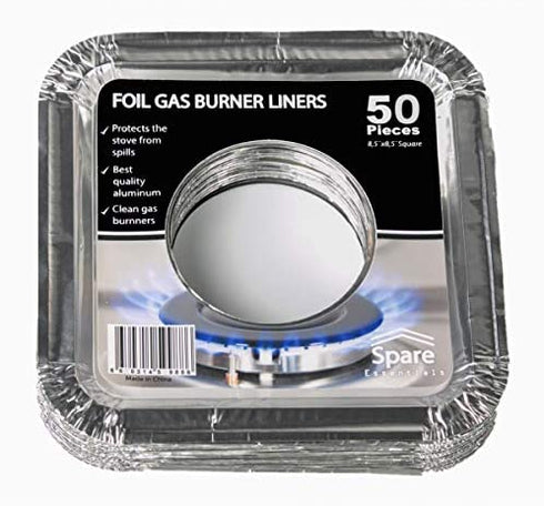 50 PACK Aluminum Foil Square Stove Burner Covers Range Protectors Bib Liners Disposable Gas Burner Bibs Gas Top Liner Stove Easy Clean - (8.5" Square) from Spare