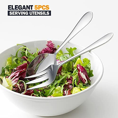 5-Piece Serving Utensil Set, HaWare Stainless Steel Hostess Set with Spoon Fork, Modern and Elegant, Mirrored Finish and Dishwasher Safe