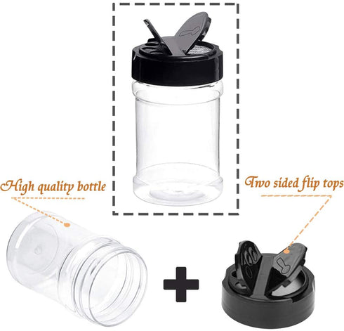 20 Pack 5oz Clear Plastic Spice jars Storage Bottle Container,Seasoning bottles with Black Cap,Chalkboard labels,Chalk Marker for Storing Spice,Herbs,Powders,Salt and Pepper
