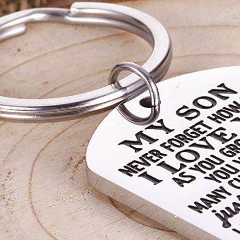 To My Son Christmas Keychain Gifts from Mom Dad Mother To Son Him Teens Stocking Stuffers Adult Men Teenage Boys Kids Birthday Graduation Sweet Sixteen Going To College Guys Males Wedding Gifts Present