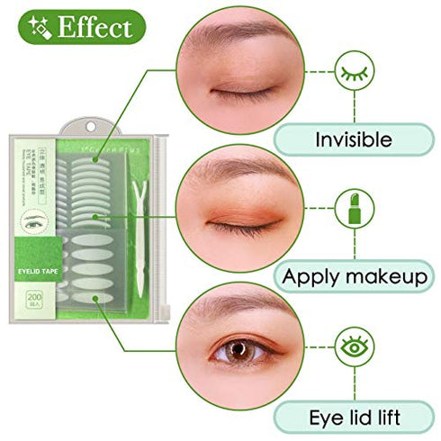 400Pcs Natural Invisible Single Side Eyelid Tape Stickers Medical-use Fiber Eyelid Lift Strip, Instant Eye Lift Without Surgery, Perfect for Uneven Mono-Eyelids, 100 Pairs Slim + 100 Pairs Wide