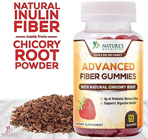 Fiber Gummies 4g, Daily Gentle Prebiotic Fiber - Max Strength Soluble Fiber Gummy, Supports Digestive Health & Regularity, Nature's Non-GMO Dietary Fiber Supplement - 60 Gummies