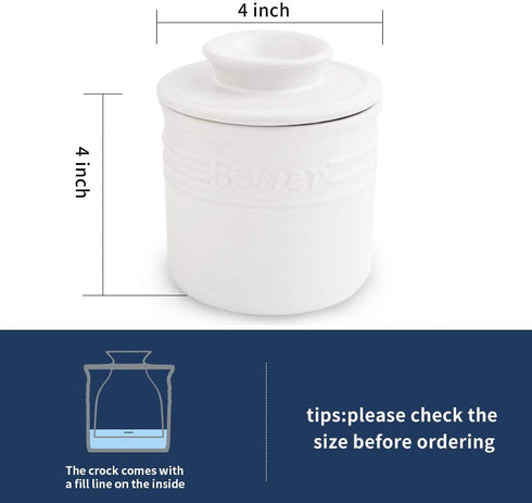 KOOV Porcelain Butter Crock, French Butter Dish, Ceramic Butter Keeper for Counter, Big Capacity, Elegant Blue Collection (White)