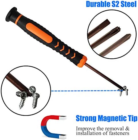 Tockrop 11 PCS Screwdrivers Set - with Torx Bit T6 T5 T4 T3 T2, Phillips Bit 2.0 1.5 1.2, Flathead Bit 2.0 1.5, Tri-Point Bit 2.0 - Magnetic Screwdrivers Precision Repair Tool Kit