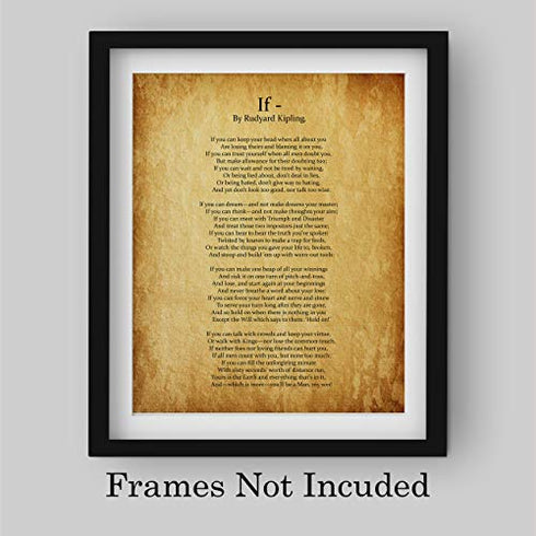 "IF You Can Keep Your Head"- Rudyard Kipling Poem Page Print-8 x 10" Poetic Wall Art. Distressed Parchment Print-Ready To Frame. Retro Home-Office-School-Library Decor. Great Art Gift for Poetry Fans.