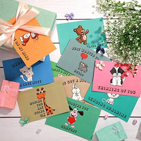30 Pieces Cards Cute Animal Cards Thinking of You Greeting Cards Assortment, Miss You Cards with Envelopes Friendship Blank Greeting Cards for All Occasions, 10 Designs (Animal Style)