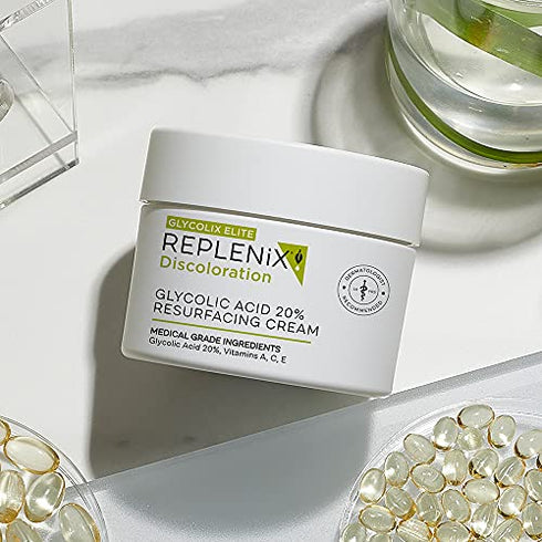 Replenix - Glycolix Elite Glycolic Acid Resurfacing Cream - Vitamins C, Brightening, Dark Spot Corrector, Reduces Appearance of Pores, 1.7 oz.