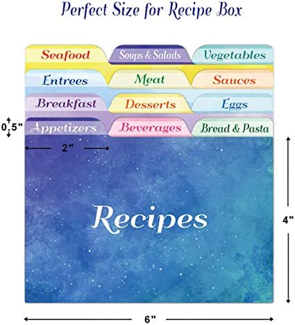 24 Recipe Card Dividers 4x6 with Tabs Recipe Box dividers Helps Organize Recipe Box for Holiday Party Supplies (Watercolor)