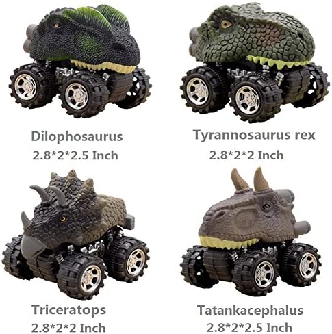 Dinosaur Toys for 3 Year Old Boys, 4-Pack Dinosaurs Car Toys for 2 3 4 5 6 7 Year Old Boys Girls, Stocking Stuffers for Kids, Easter Basket Stuffers, Pull Back Vehicles, Christmas Birthday Gifts