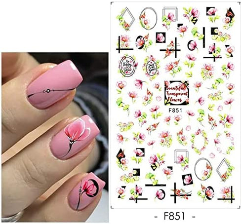 MiaoWu 10 Sheets Flower Nail Art Stickers Decals Colorful Cheery Blossoms 3D Self-Adhesive Rose Butterfly Nail Sticker Spring Floral Theme for Acrylic Nails DIY Nail Art Supplies