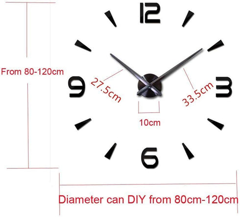 Large DIY Frameless Wall Clock 3D Wall Clock with Mirror Number Stickers for Home Office Decorations (Silver)