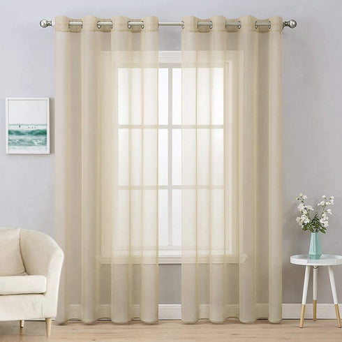 MIULEE 2 Panels Solid Color Beige Sheer Curtains Elegant Grommet Window Voile Panels/Drapes/Treatment for Bedroom Living Room (54X108 Inch)