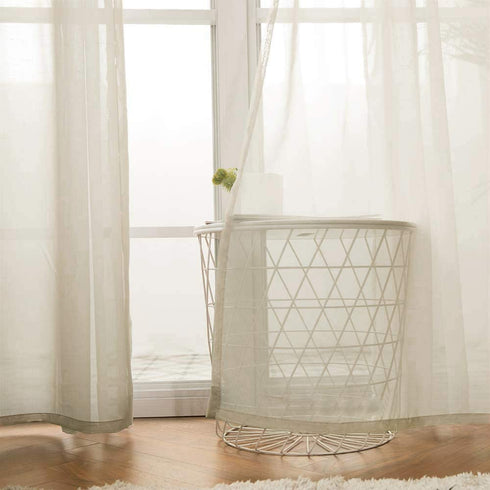 MIULEE 2 Panels Solid Color Beige Sheer Curtains Elegant Grommet Window Voile Panels/Drapes/Treatment for Bedroom Living Room (54X108 Inch)