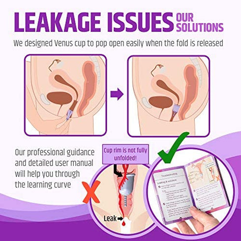 Venus Large Menstrual Cup – High Capacity for Heavy Flow – Made in USA – 100% Medical Grade Silicone Reusable Period Cup – for High Cervix - Unique Design to Ease Your Period Cycle | Purple