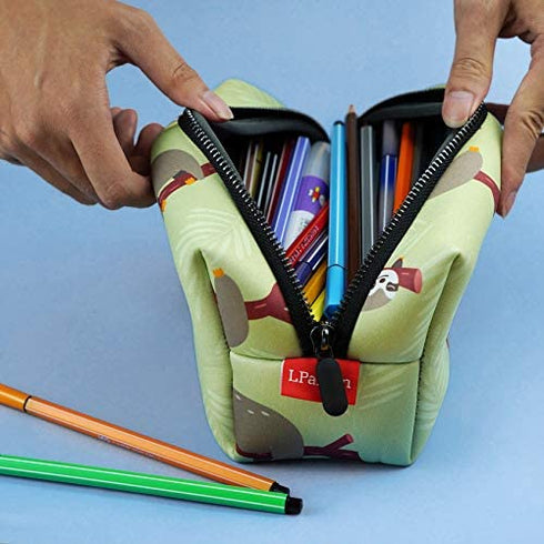 LParkin Sloth Gifts Capacity Pencil Case Bag 8.5" Long x 4.5" Wide x 4.5" Tall Green 1 Pack