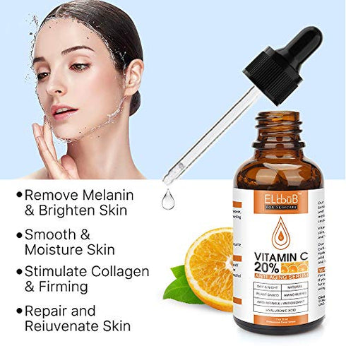 Premium 20% Vitamin C Serum For Face with Hyaluronic Acid, Retinol & Amino Acids - Boost Skin Collagen, Brighten Hydrate & Plump Skin, Anti Aging & Wrinkle Facial Serum