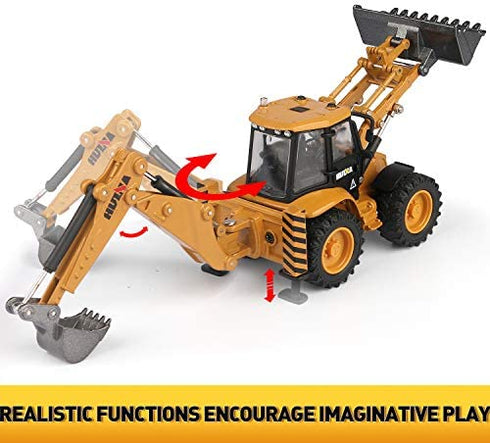 duturpo 1/50 Scale Metal Diecast Backhoe Loader Toy, Metal Play Construction Vehicles Trucks Toy for Boys