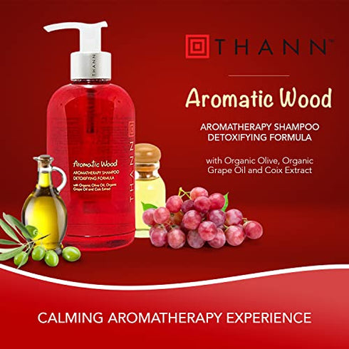 Thann Aromatic Wood Aromatherapy Hair Shampoo for Men and Women - Detoxifying Shampoo with Organic Olive Oil, Grape Seed Oil and Coix Extracts, Silicone & Paraben Free, Fresh Scent, 250 ML (8.5 Fl Oz)