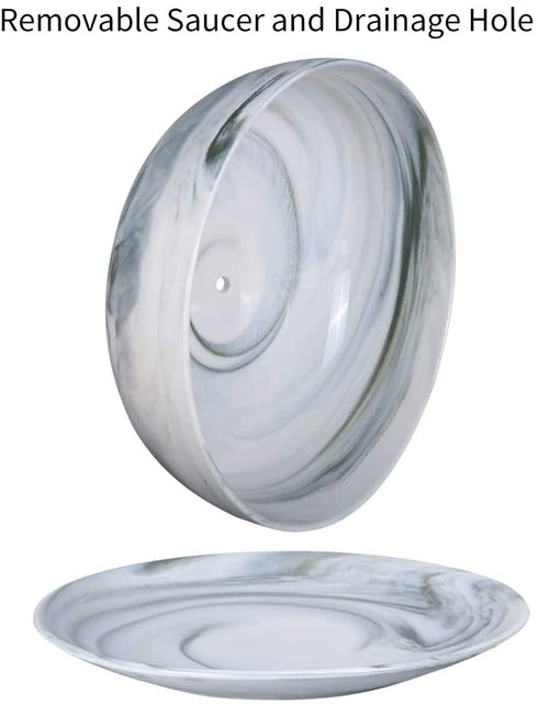 G EPGardening 8in Marble Pattern Large Round Succulent Planter Pot Modern Flower Pot Indoor and Outdoor Planter with Marble Tray