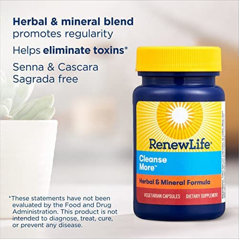 Renew Life Detox Cleanse More, Helps Reduce Bloating & Return to Regularity, Overnight Constipation Relief, Soy, Dairy & Gluten Free, 60 Capsules