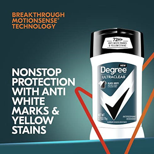 Degree Men UltraClear Antiperspirant Deodorant 72-Hour Sweat and Odor Protection Black + White Antiperspirant For Men With MotionSense Technology 2.7 oz
