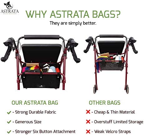 Extra Large Walker Underseat Bag - Rollator Accessories - Under Seat Storage Pouch (Black)