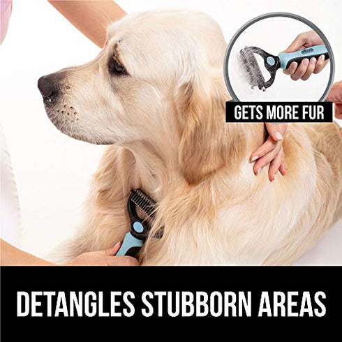 Gorilla Grip Stainless Steel Pet Grooming Rake, Comfort Handle, Dematting and Deshedding Dog Brush, Prevent Mats and Tangles, 2 Sided Cats and Dogs Hair Comb, Groom Short Long Undercoat Fur, Blue