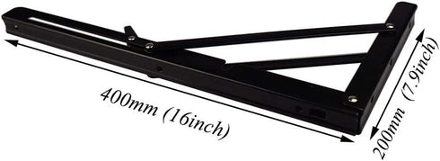 16 INCH Folding Shelf Brackets - Heavy Duty Metal Collapsible Shelf Bracket for Bench Table, Shelf Hinge Wall Mounted Space Saving DIY Bracket, Max Load: 280 lb - Black (2 PCS)
