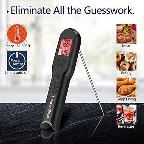 Meat Thermometer with Rechargeable Battery, Digital Kitchen Food Cooking Thermometer Accurate for Candy Oil BBQ Grill Smoker, Built-in Food Temperature Guide, Alarm, LCD Backlight, IPX7 Waterproof