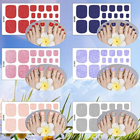 352 Pieces 16 Sheets Gradient Marble Full Toe Wraps Stickers Adhesive Toe Nail Wraps DIY Glitter Toe Nails Manicure Decals with 2 Pieces Nail Files for Women Girls Nail Art