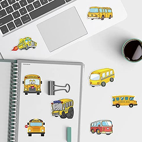 School Bus Stickers - 100pcs Bus Stickers Vinyl Waterproof Stickers for Adults Teens Girls Boys Toddlers Kids for Journaling Water Bottle Hydroflask Laptop Decor
