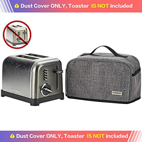 HOMEST Toaster Dust Cover with Pockets Compatible with Cuisinart 2 Slice Toaster, Can Hold Jam Spreader Knife & Toaster Tongs, Dust and Fingerprint Protection, Grey