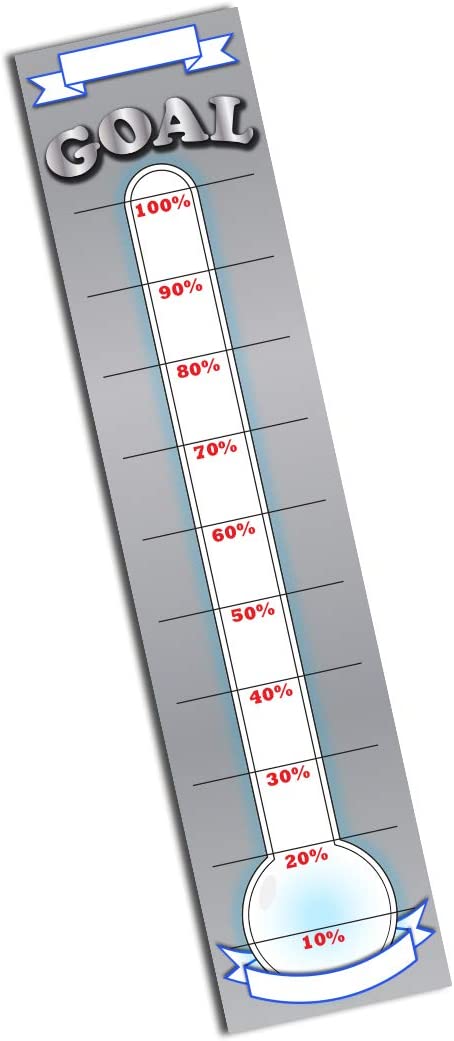 Goal Setting Fundraising Donation Thermometer - 11x48 - Dry Erase Reusable Paper Poster - Fundraiser Milestone Company Goals Chart - Office Wall Temperature Posters Charts (Grey)