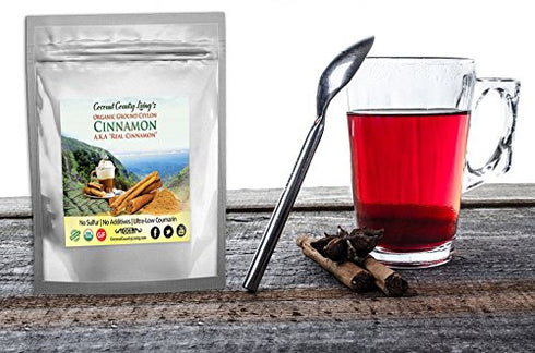 Coconut Country Living's organic Ground Ceylon Cinnamon 3.5 oz- True Raw Powdered Cinnamon Bark from Sri Lanka - Premium Grade Mild, Naturally Sweet Spice for Health & Food - Complimentary eBook