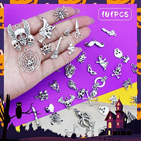 Wholesale Bulk Lots Hallowmas Skull Skeleton Charms Mixed Silver Plated Halloween Mask Charms Pendants DIY for Jewelry Making and Crafting, JIALEEY 100 PCS Hallowmas Style