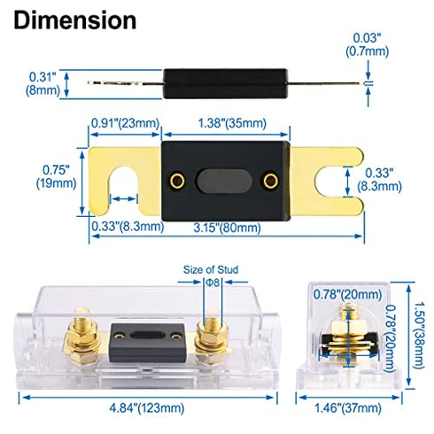 Baomain ANL-70A Electrical Protection ANL Fuse 70 Amp with fuse holder 1 Pack