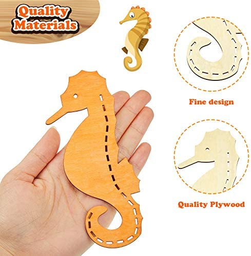 WILLBOND Unfinished Wood Cutouts Ocean Animals Wooden Paint Crafts for Kids Home Decor Ornament DIY Craft Art Project, Octopus, Shark, Whale, Dolphin, Seahorse, Fish Shape (28 Pieces)