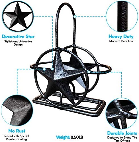 Black Rustic Texas Star Salt and Pepper Holder - Country Farmhouse Iron Metal Primitive Kitchen Countertop Holders, Western Style Caddy for Shakers, Table Counter Decor (Salt & Pepper Shaker Holder)