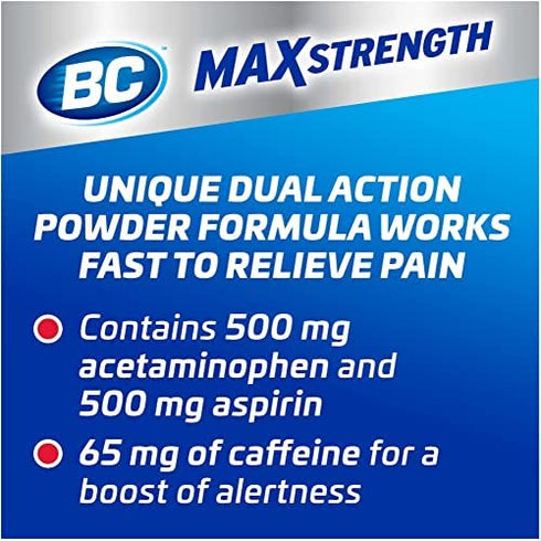 BC Max Strength Fast Pain Relief Powder, Lemonade Flavor Dissolve Packs, 4 Individual Packets, 6 Pack