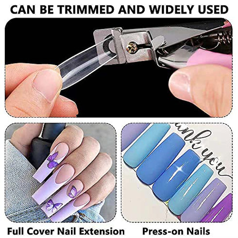 120Pcs Extra Long Nail Tips with Box,Clear XXL Straight Tapered Square Full Cover Nail Tips, Press On False Nail Tips for Salons and DIY Nail Art at Home(12 Sizes)