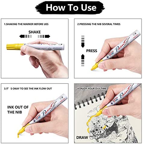 Paint Pens Paint Markers Never Fade Quick Dry and Permanent, 12 Color Oil-Based Waterproof Paint Marker Pen Set for Rock Painting, Ceramic, Wood, Fabric, Plastic, Canvas, Glass, Mugs, DIY - TF001