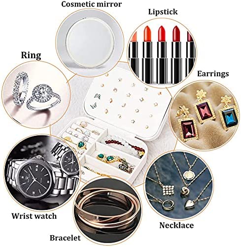 Travel Jewelry Boxes for Women - Small Jewelry Organizer Case Double Layer Portable Mini Travel Case Display Storage Holder Boxes for Stud Earrings, Rings, Necklaces, Bracelets(White)