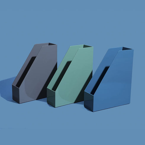 Alfion Magazine File Organizer | Holder for Desk or Bookshelf Use 2-Pack (Navy Blue)