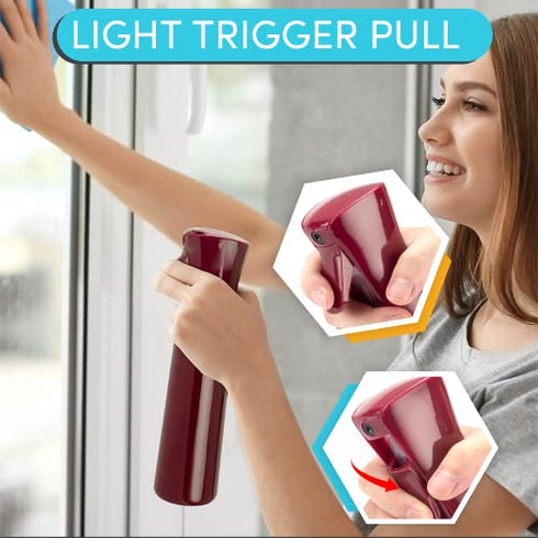Hula Home Continuous Spray Bottle (10.1oz/300ml) Empty Ultra Fine Plastic Water Mist Sprayer – For Hairstyling, Cleaning, Salons, Plants, Essential Oil Scents & More - Red