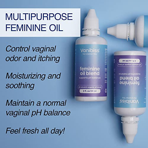 Vanibiss Feminine Oil Blend - Intimate Oil for Feminine Care - Relieves Vaginal Odor, Dryness, Itching and Irritation - Restores and Balance pH - Reduces Razor Bumps - Yoni Oil for Women (2fl.oz)