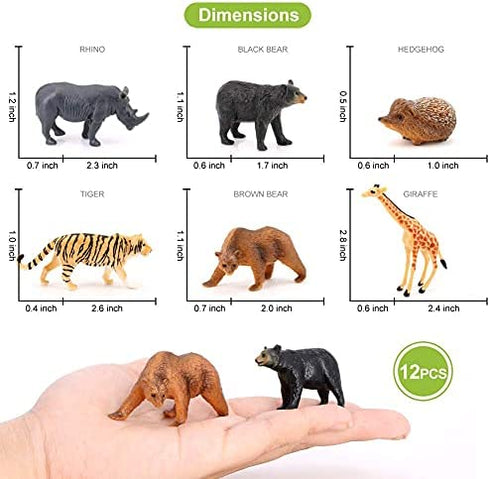 Volnau Mini Safari Animal Toys Figures 12PCS Wild Figurines Miniature for Toddlers Kids Christmas Birthday Gift Plastic Preschool Pack