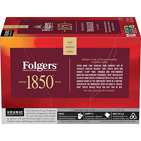1850 by Folgers Trailblazer Medium Dark Roast Coffee, 10 Keurig K-Cup Pods