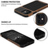 TENDLIN Compatible with iPhone 12 Mini Case Wood Grain with Carbon Fiber Texture Design Leather Hybrid Case Black